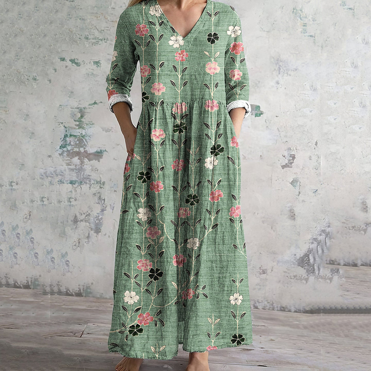 Vintage Floral Art Print Women's Linen Dress artswardrobe