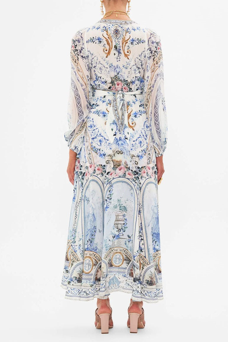 V-neck Lantern Sleeve Midi Dress