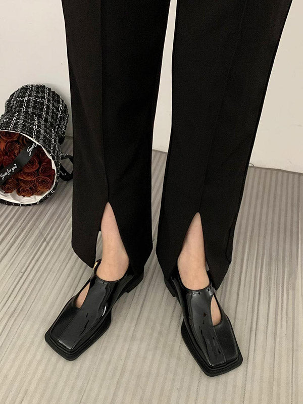 Buckle Hollow Split-joint Square-toe Flat Shoes Loafers