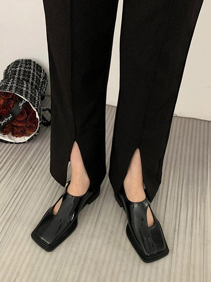 Buckle Hollow Split-joint Square-toe Flat Shoes Loafers