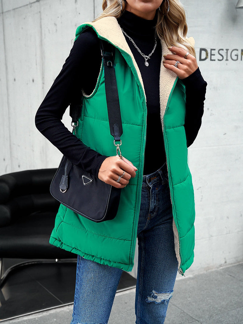 Fall and Forever Hooded Puffer Vest - Green