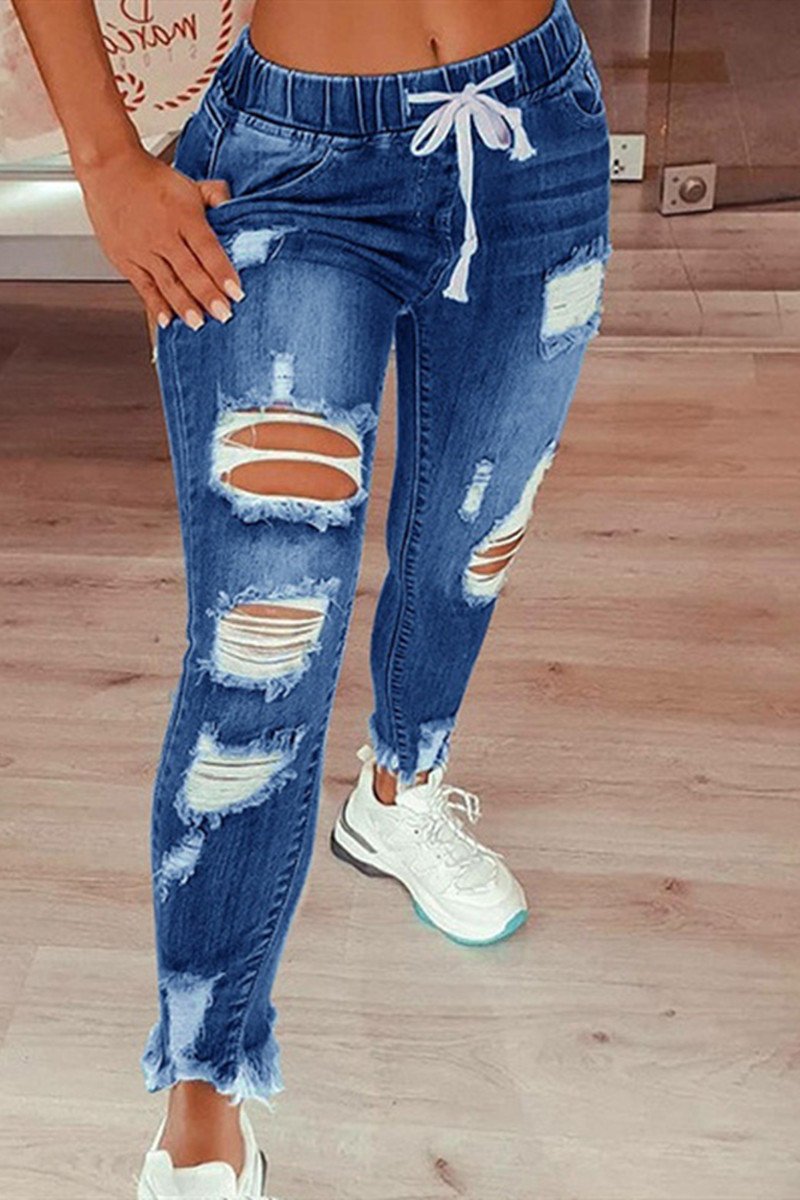 Ripped Mid Waist Regular Jeans