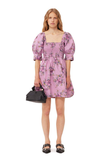 Puff Sleeve Square Collar Smocked Elastic Mini Dress
