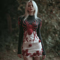 Women's Halloween Spider And Flower Round Neck Knitted Dress artswardrobe