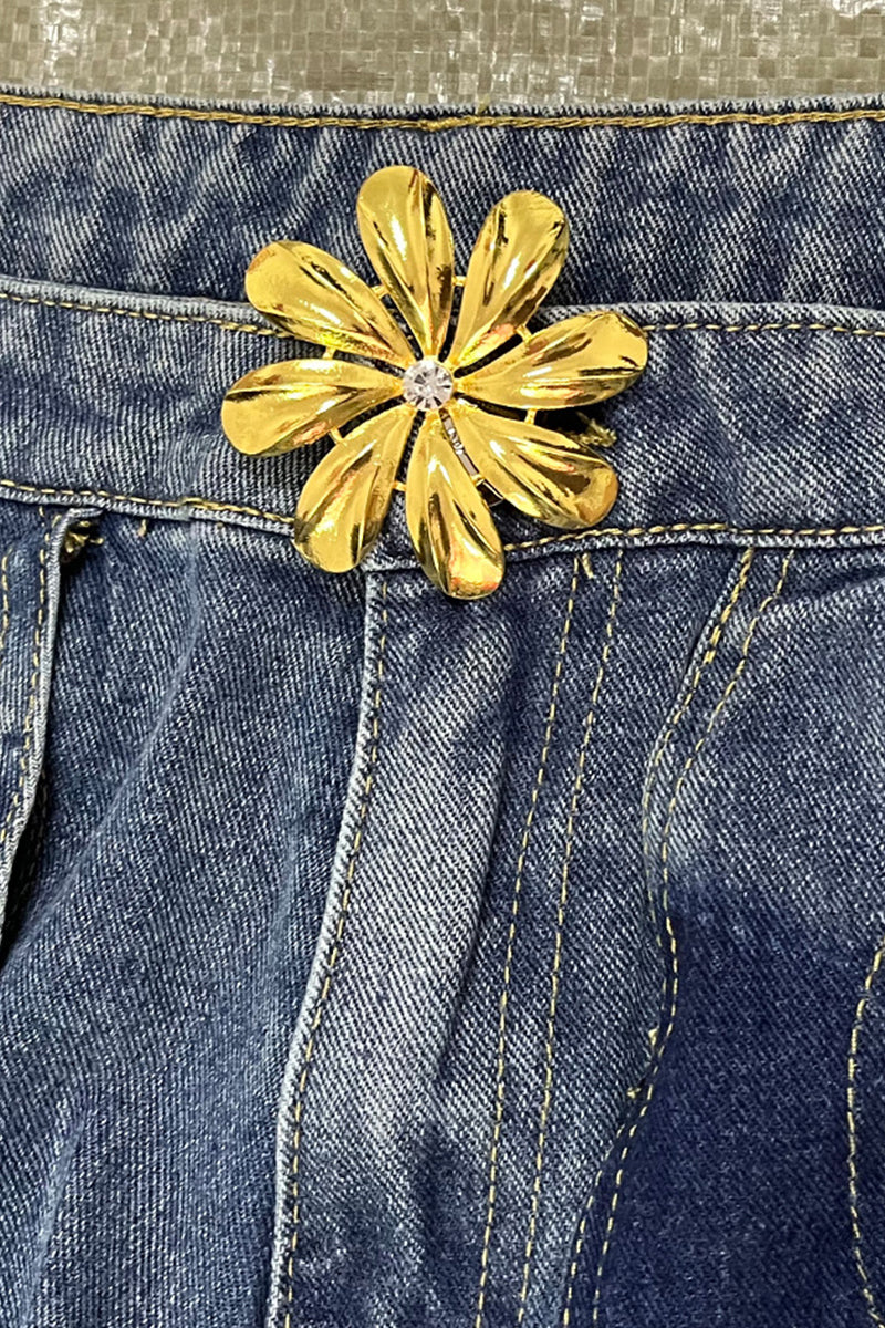 Street Hollowed Out High Waist Straight Denim Jeans