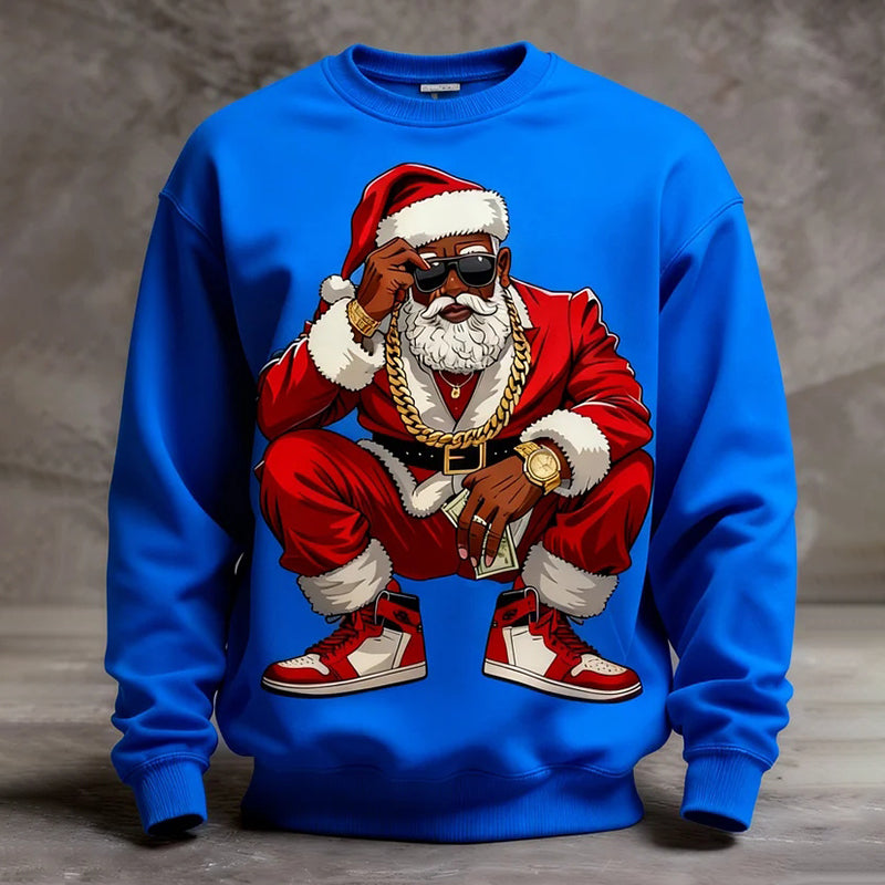 Comstylish Men's Christmas Santa Claus Print Crew Neck Long Sleeve Sweatshirt