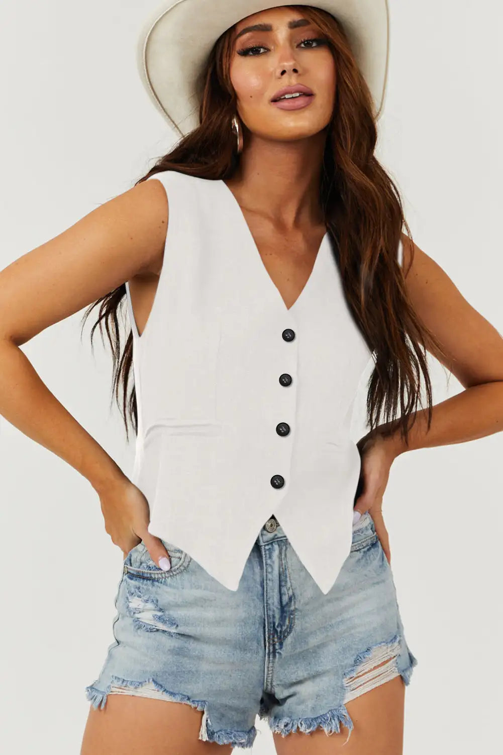 White V Neck Suit Vest