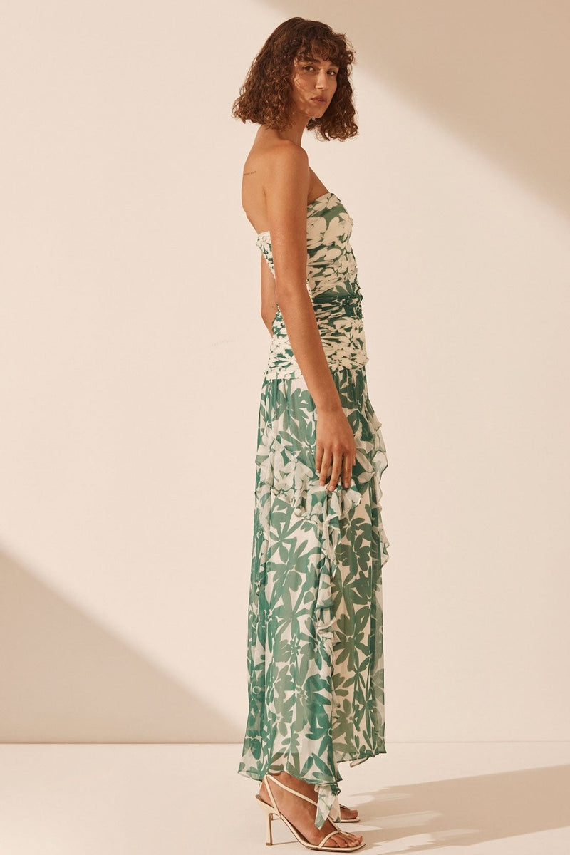 Ruched Strapless Midi Dress