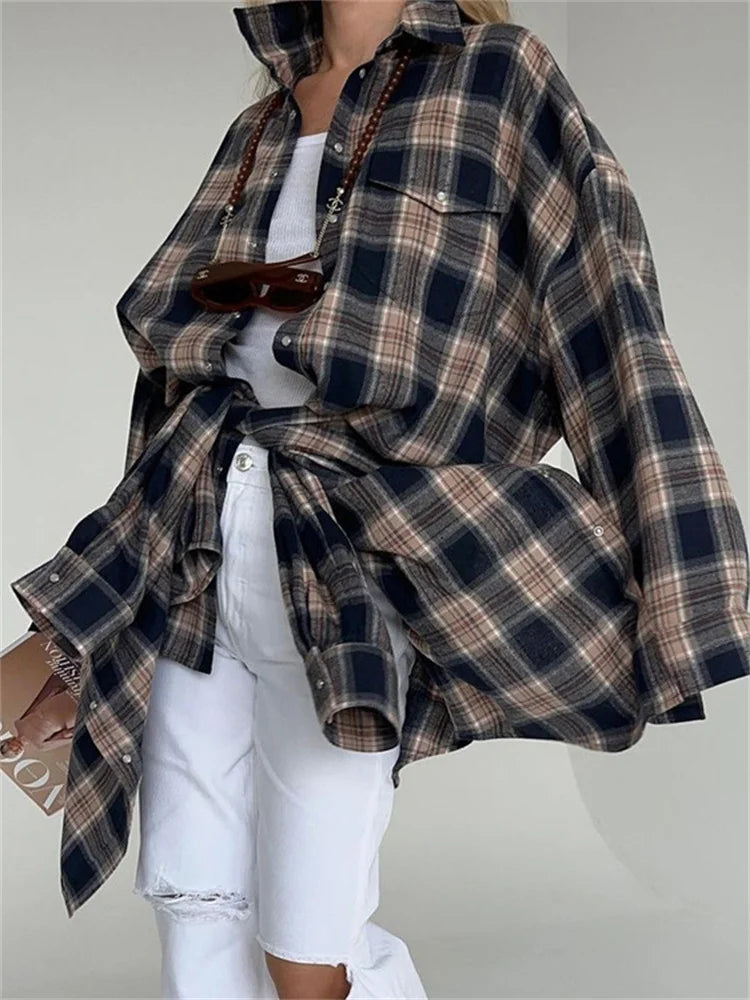 Tossy Lapel Autumn Shirts Outwear Contrast Long Sleeve Patchwork Coat Cardigan Female Shirts