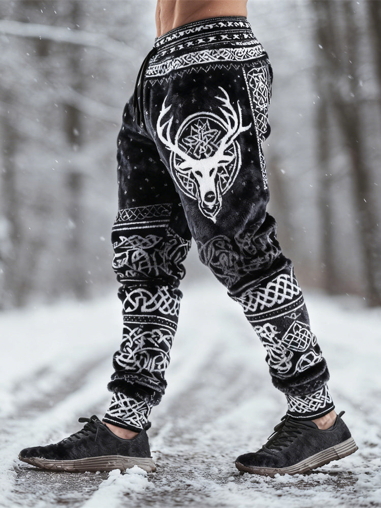 Comstylish Viking Antler Pattern Men's Flannel Pants