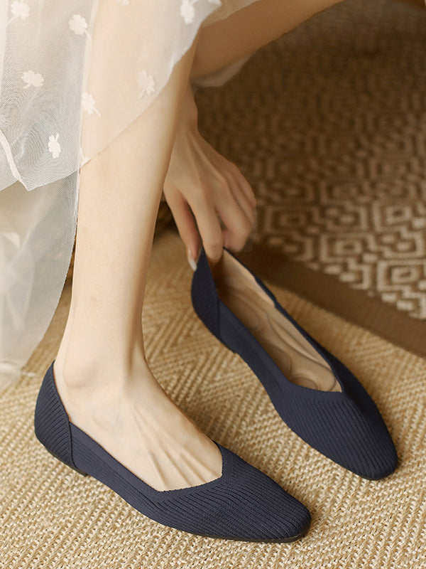 Color Square-toe Flats Shoes