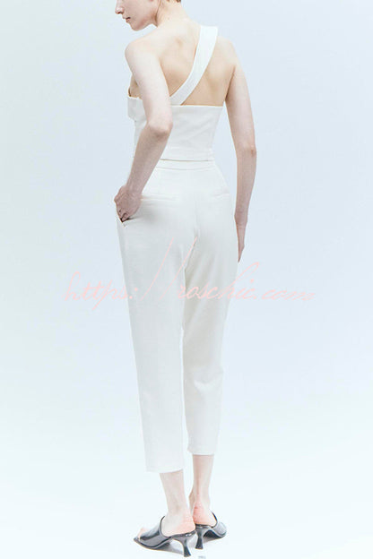 Color Slim Fit Sleeveless Tank Top and High Waisted Pocket Wideleg Pants Set