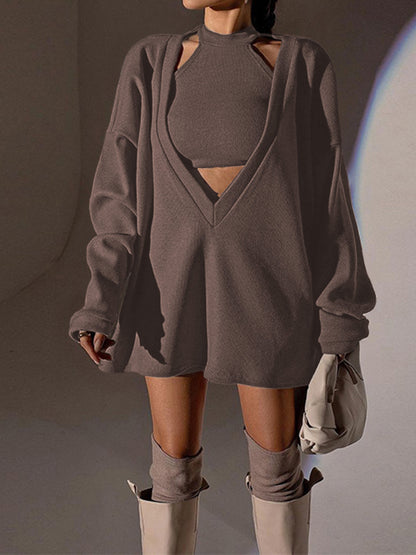 Ribbed Knit Sweatshirt With Vest