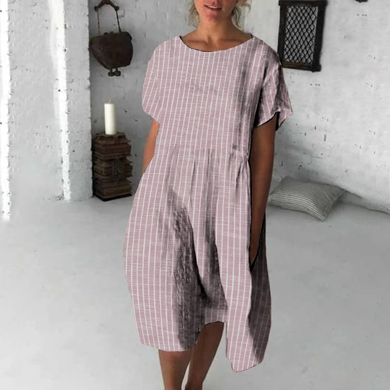 Comstylish Women Vintage Stripes Art Midi Dress