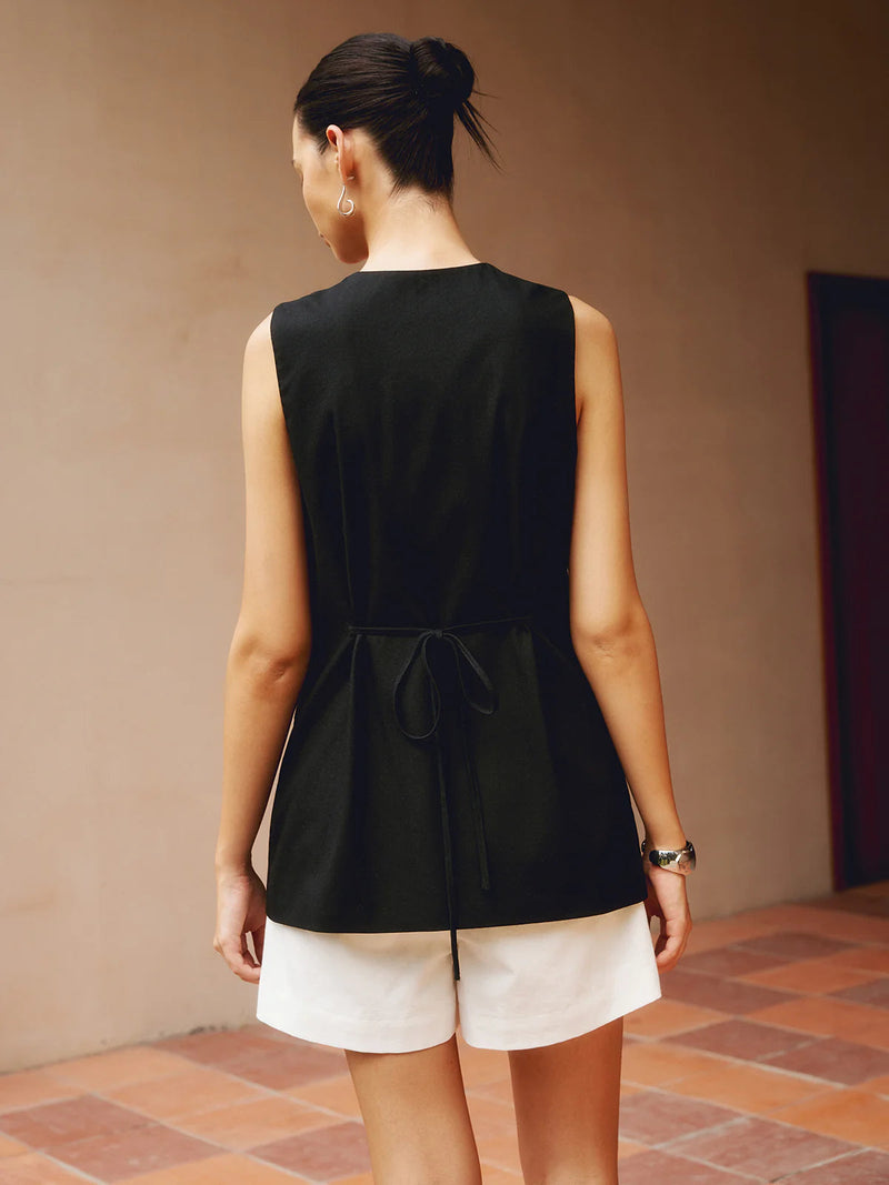 Black Button-front Vest