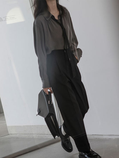 Spring Minimalist Long Sleeve Button Up Shirt Korean Style Tie Shirts Blouse Loose Clothes Tops