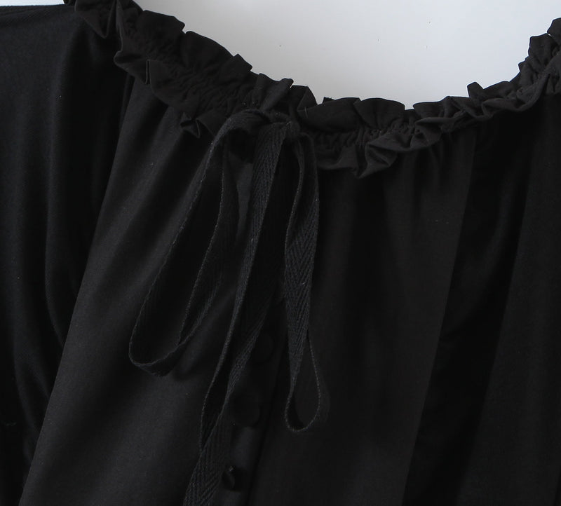 ’s Wooden Ear Strapless Black Slimming Camisole Layer Dress – Crisscross Style