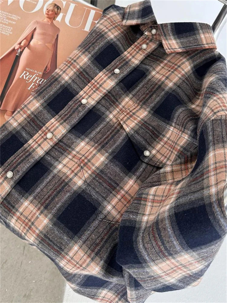 Tossy Lapel Autumn Shirts Outwear Contrast Long Sleeve Patchwork Coat Cardigan Female Shirts
