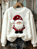 Lovely Fuzzy Christmas Gnome Snowflakes Cozy Plush Sweatshirt