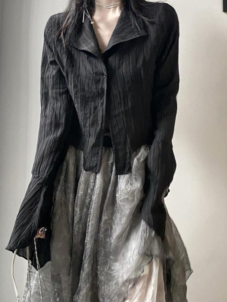 Gothic Black Shirt Yamamoto Style Dark Aesthetic Blouse Irregular Designer Clothes Emo Alt Clothes Grunge Tops Y2k
