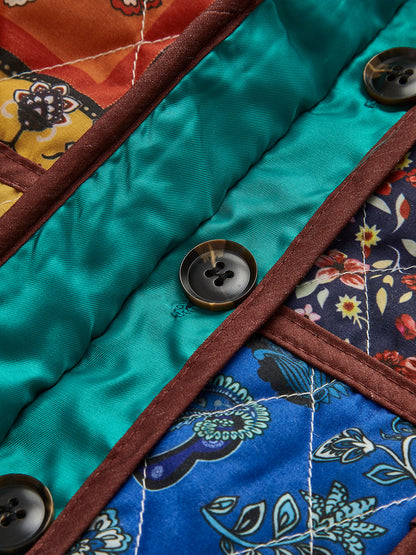 Multi-color Printed Flap-pockets Winter Coat