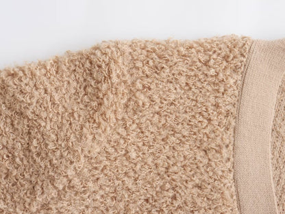 Fall Clothing Teddy Needle Fur Feeling V Neck Knitted Cardigan Coat