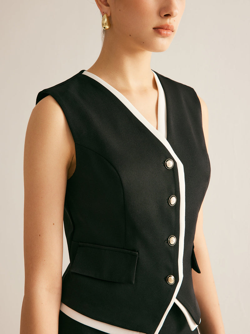 Contrast Trim Cinched Vest