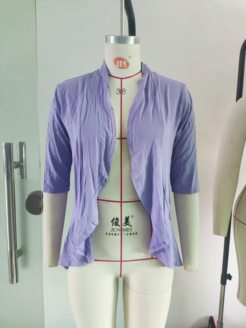 Clothing Autumn Color Cardigan 3/4 Sleeve Ruffle Top