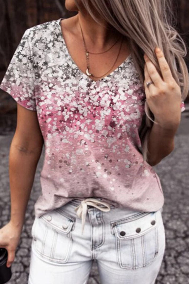 Print V Neck T-shirts