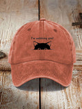 Comstylish I'm Watching You! Black Cat Print Washed Hat