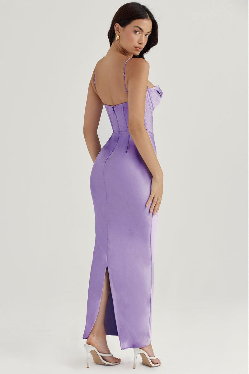 Satin Sleeveless Corset Midi Dress