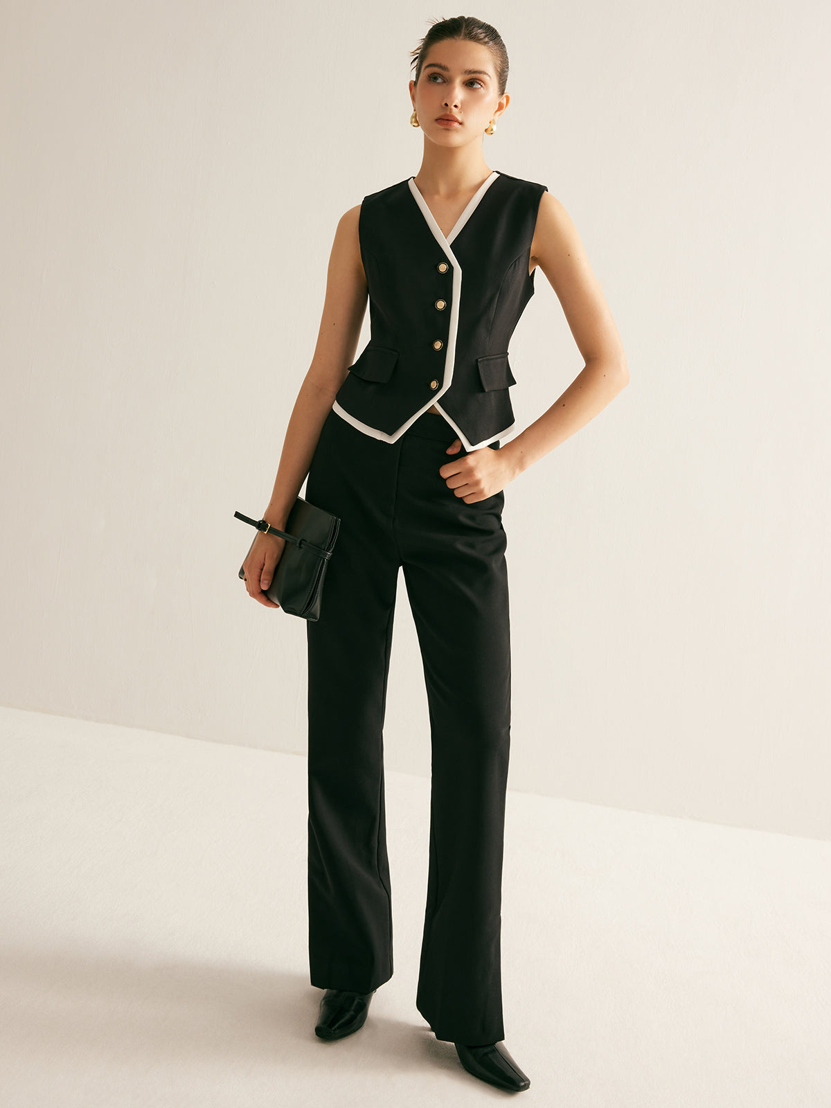 Contrast Trim Cinched Vest