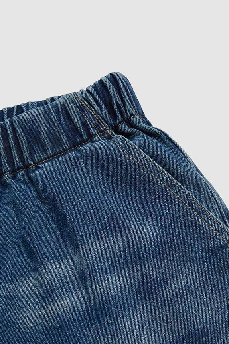 Distressed Draw String Ruched Mid Waist Loose Denim Jeans