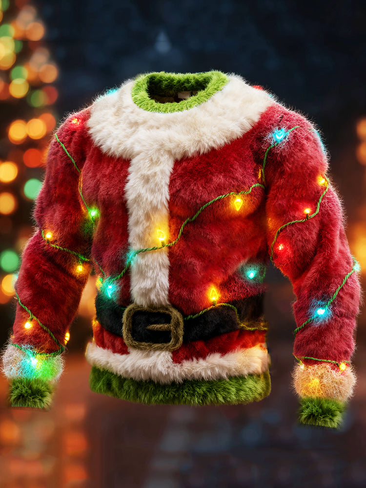 Comstylish Men's Christmas Lights Muscular Santa Monster Cozy Plush Sweatshirt
