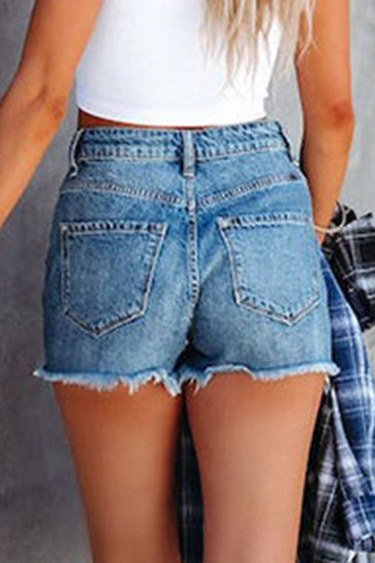 Ripped Regular Denim Shorts