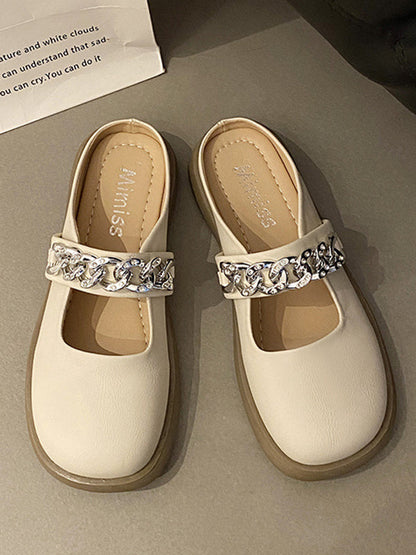 Chains Round-toe Shallow Cut Split-joint Mary Janes Slippers
