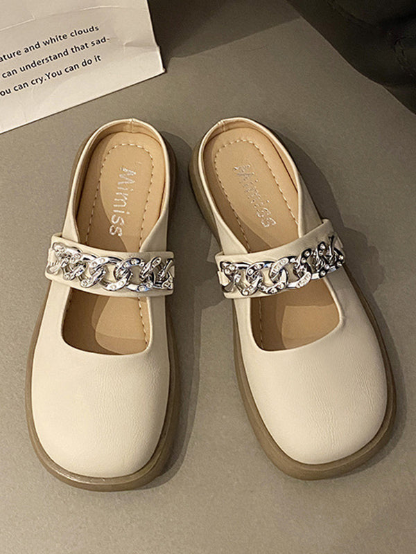 Chains Round-toe Shallow Cut Split-joint Mary Janes Slippers