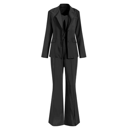 Niche Design Socialite Set: Spring Autumn Sneaky Suit Bell Bottom Pants 3-piece Set