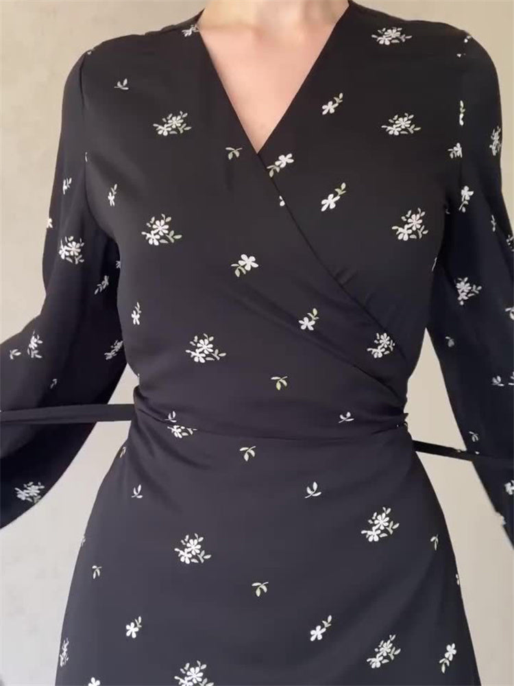 Tossy Printed Bandage Maxi Dress for V-neck Patchwork High Waist Lace-up Party Looks Long Dress New
