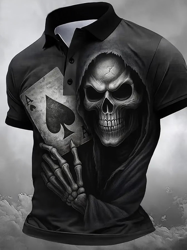 Men's Halloween Skull Print Polo Shirt artswardrobe