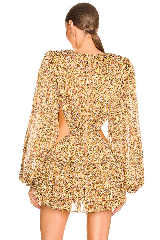 Lantern Sleeve V-neck Waistless Mini Dress