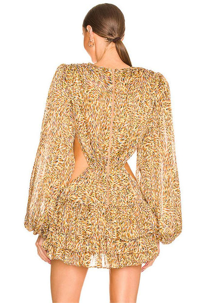 Lantern Sleeve V-neck Waistless Mini Dress