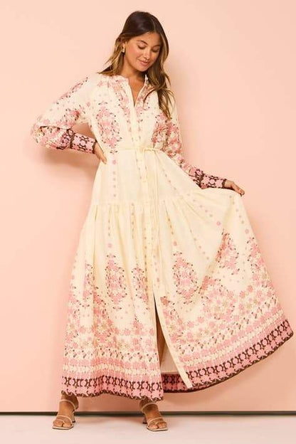 Delia Printed Long Sleeves Maxi Dress