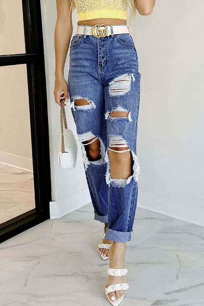 Ripped Pocket High Waist Loose Denim Jeans