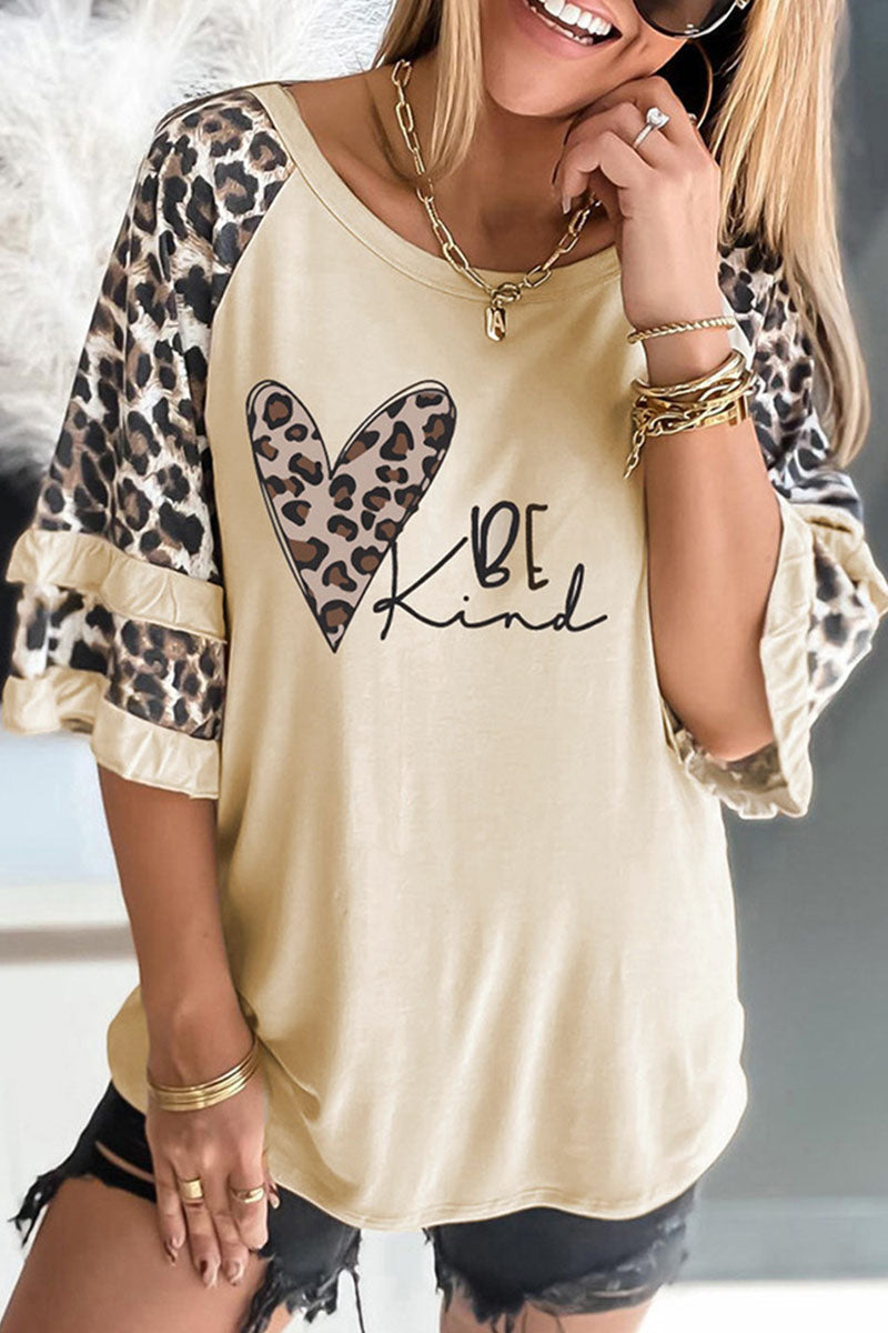 Print Leopard Patchwork O Neck T-shirts(5 Colors)