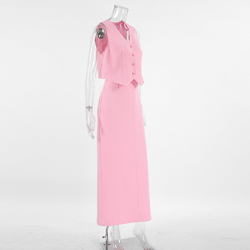 Pink Suit Waistcoat and Skirt Set