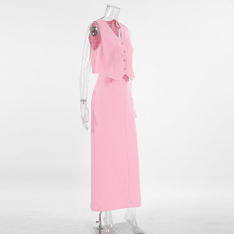 Pink Suit Waistcoat and Skirt Set