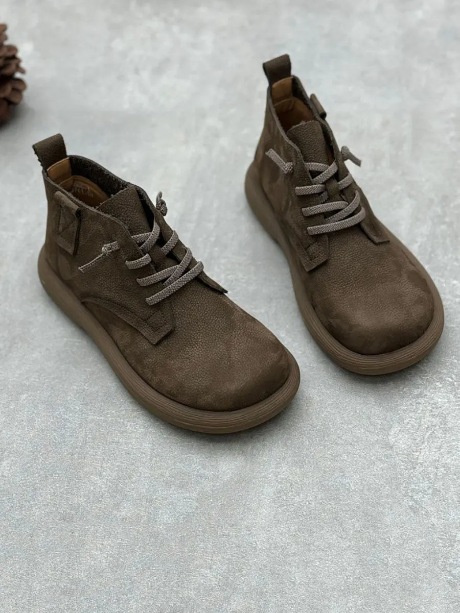 Genuine Leather Strap Low Heel Boots Ax1047