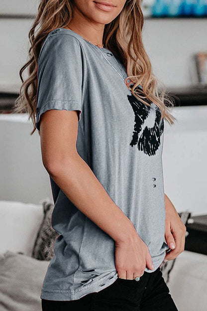 Sweet Print Split Joint O Neck T-shirts(3 Colors)