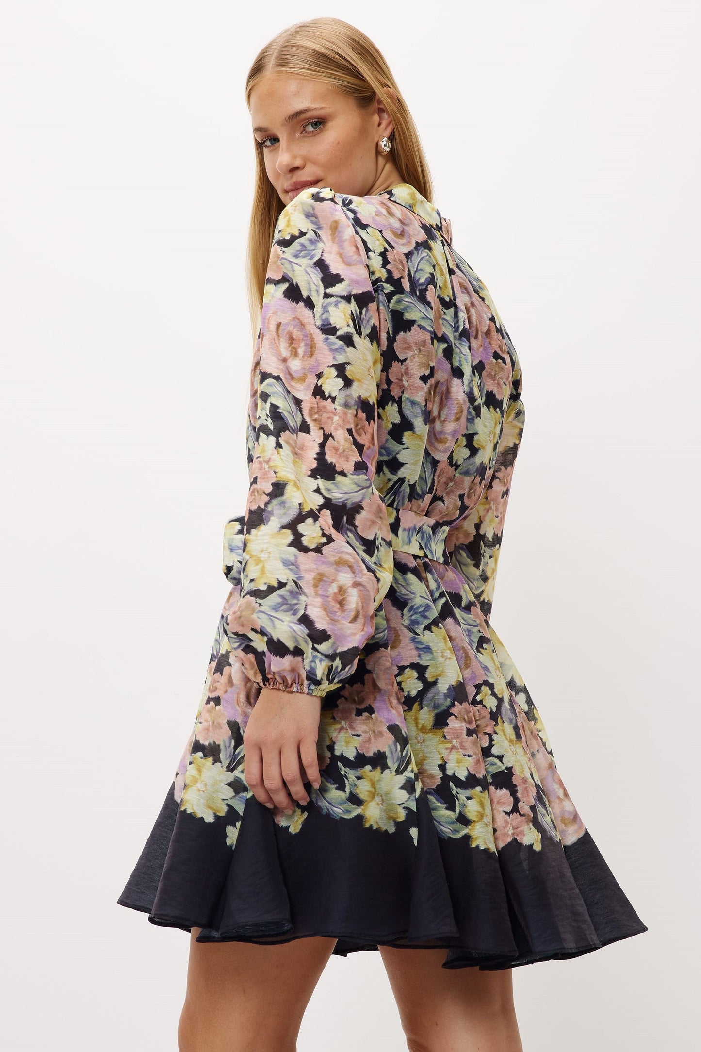 Lantern Sleeve Mini Dress With Belt